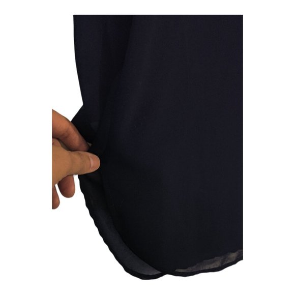 BEE STITCHED NAVY SHEER LIGHT WEIGHT POCKET BLOUSE SHIRT WOMENS SIZE LARGE L - Picture 3 of 10